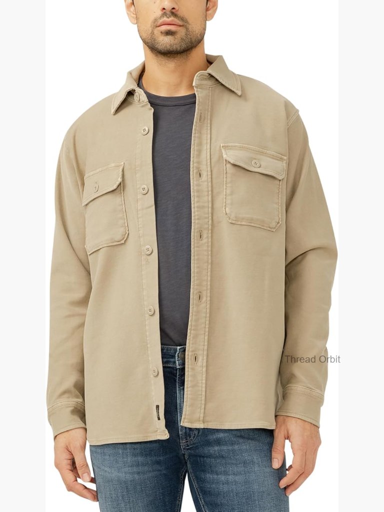 Men's Button Up Knit Flex Stretch Shirt Regular Fit Long Sleeve